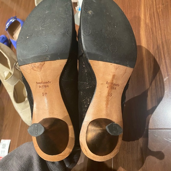 CYDWOQ Vintage / caution Leather Kitten heels bootie bronze metallic brown 39 9 - Picture 6 of 7